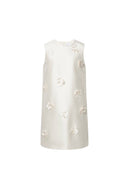Luminere Floral Embellished Dress in Silk Wool Satin