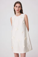 Luminere Floral Embellished Dress in Silk Wool Satin