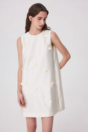 Luminere Floral Embellished Dress in Silk Wool Satin