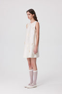 Luminere Floral Embellished Dress in Silk Wool Satin