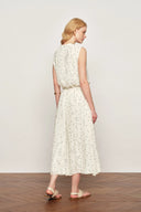 Lunare Polka Dot Sleeveless Drawstring Dress in Crinkled Sheer Fabric