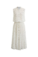 Lunare Polka Dot Sleeveless Drawstring Dress in Crinkled Sheer Fabric