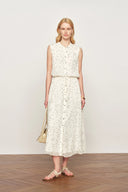 Lunare Polka Dot Sleeveless Drawstring Dress in Crinkled Sheer Fabric