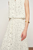 Lunare Polka Dot Sleeveless Drawstring Dress in Crinkled Sheer Fabric