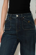 Lyra Pocket Detail Slim Flare Jeans in Stretch Denim