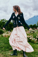 Maëlys Hand Embroidery Textured Cardigan in Wool Cotton Blend