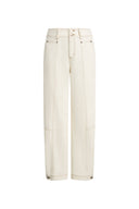 Manon Contrast Stitch Deconstructed Barrel Jeans in Cotton Denim
