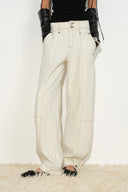 Manon Contrast Stitch Deconstructed Barrel Jeans in Cotton Denim