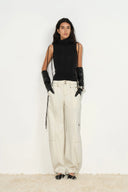 Manon Contrast Stitch Deconstructed Barrel Jeans in Cotton Denim