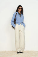 Manon Contrast Stitch Deconstructed Barrel Jeans in Cotton Denim