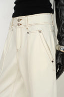 Manon Contrast Stitch Deconstructed Barrel Jeans in Cotton Denim