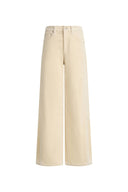 Cream washed corduroy barrel leg pants with a high waist and wide silhouette