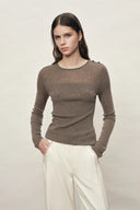 Mariselle Crew-Neck Fitted Long Sleeve Top in Merino Wool Knit