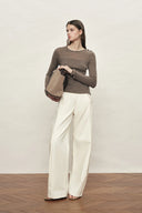 Mariselle Crew-Neck Fitted Long Sleeve Top in Merino Wool Knit