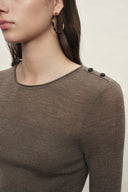 Mariselle Crew-Neck Fitted Long Sleeve Top in Merino Wool Knit
