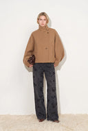 Marlis Camel Cocoon Cropped Coat in 100% Wool