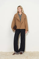 Marlis Camel Cocoon Cropped Coat in 100% Wool