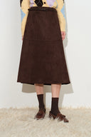 Maura Sculpted Belted Midi Skirt in Faux Suede