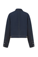 Maya Leren patchwork jas in raw tencel denim