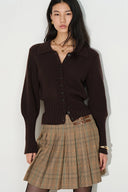 Meave Fitted Gigot Sleeves Cardigan in Wool Blend Knit