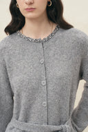 Megan Crystal Embellished Belted Cardigan in Wool Blend