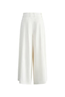 White wide leg culottes in lightweight suiting with a high waist and front pockets