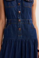 Mila Pocketed Tiered Dress in Cotton Denim