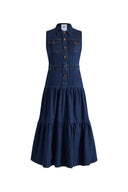 Mila Pocketed Tiered Dress in Cotton Denim