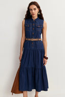 Mila Pocketed Tiered Dress in Cotton Denim