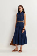 Mila Pocketed Tiered Dress in Cotton Denim