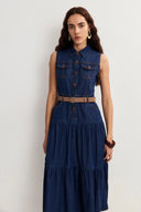 Mila Pocketed Tiered Dress in Cotton Denim