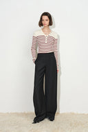 Milou Pinstripe Double Waist Barrel Leg Trousers in Wool Blend