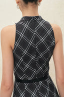 Mona Plaid Asymmetric Fringed Belted Dress in Flannel