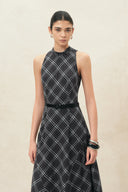 Mona Plaid Asymmetric Fringed Belted Dress in Flannel