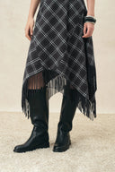 Mona Plaid Asymmetric Fringed Belted Dress in Flannel