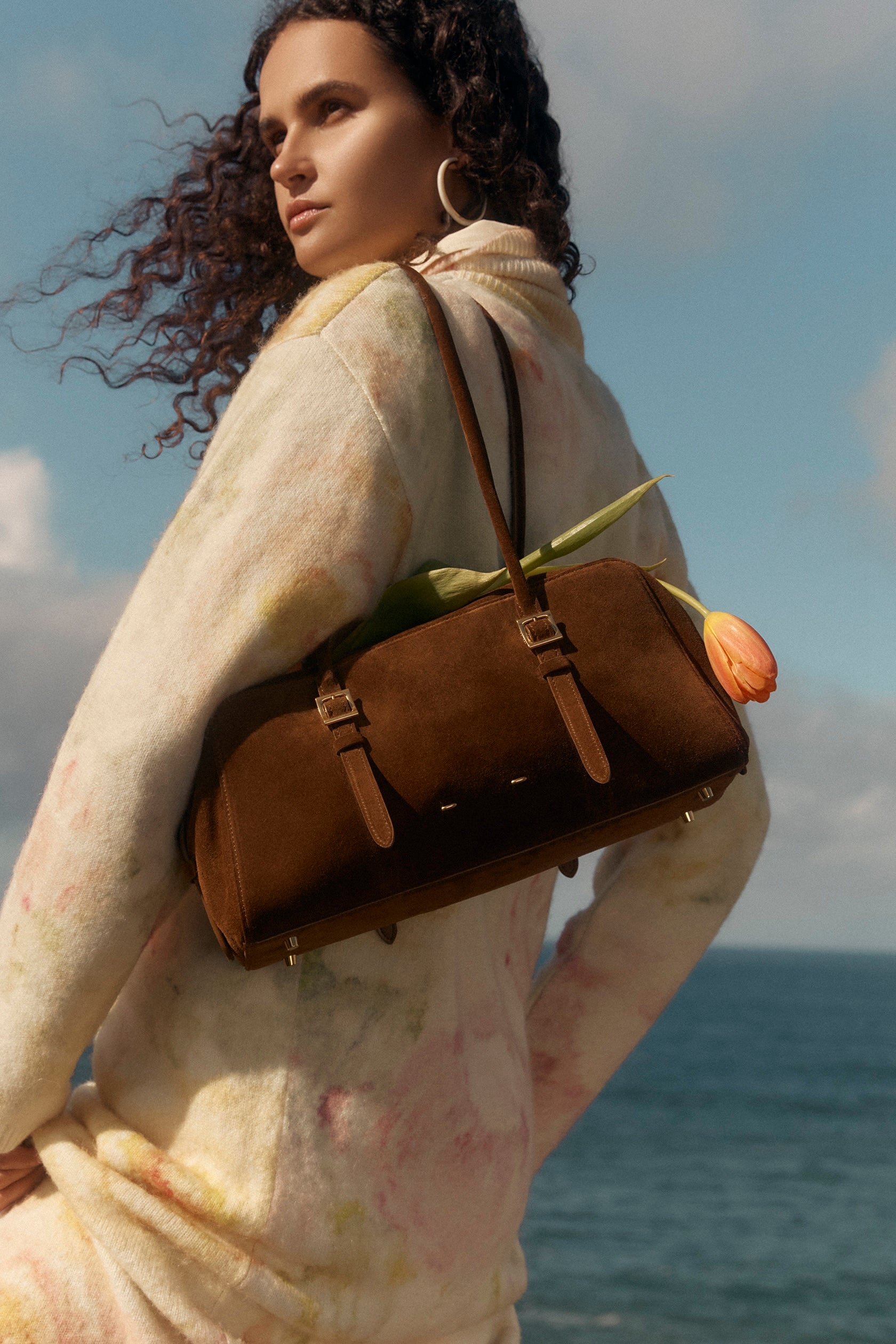 Monti East West Shoulder Bag in Suede Calfskin – fbrq.com