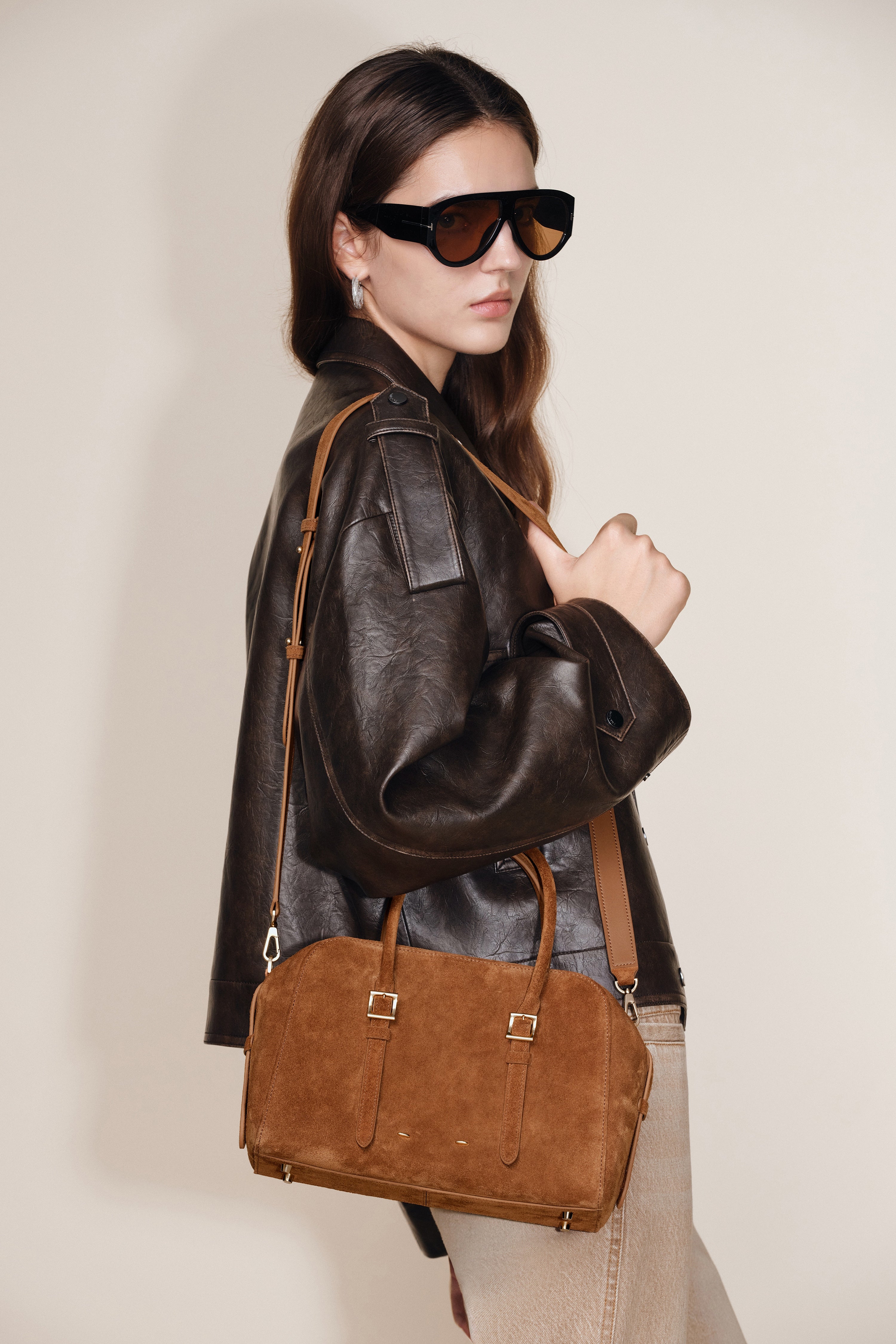 Monti Small Boston Bag in Suede – fbrq.com