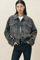 Montnkar Plaid Leather Panel Bomber Jacket in Wool
