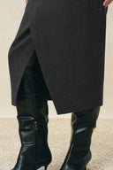 Muriel Tulip Silhouette Belted Slit Midi Skirt in 100% Wool