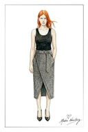 Muriel Tulip Silhouette Belted Slit Midi Skirt in 100% Wool