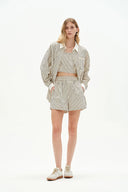 Nao Casual Black and White Striped Shirt and Shorts Set in Cotton Poplin