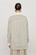 Nao Striped Relaxed Long Sleeve Shirt in Cotton Blend Poplin