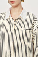 Nao Striped Relaxed Long Sleeve Shirt in Cotton Blend Poplin