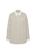 Nao Striped Relaxed Long Sleeve Shirt in Cotton Blend Poplin