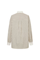 Nao Striped Relaxed Long Sleeve Shirt in Cotton Blend Poplin
