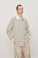 Nao Striped Relaxed Long Sleeve Shirt in Cotton Blend Poplin