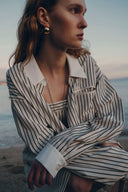 Nao Striped Relaxed Long Sleeve Shirt in Cotton Blend Poplin
