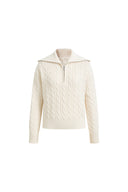 Naomi-Polo-Pullover aus Wollmischung mit Zopfmuster