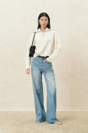 Naomi-Polo-Pullover aus Wollmischung mit Zopfmuster