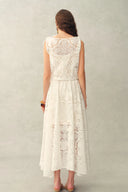 Nellie Cutwork Embroidered Scarf Tie Layered Sleeveless Dress in 100% Cotton with Lace